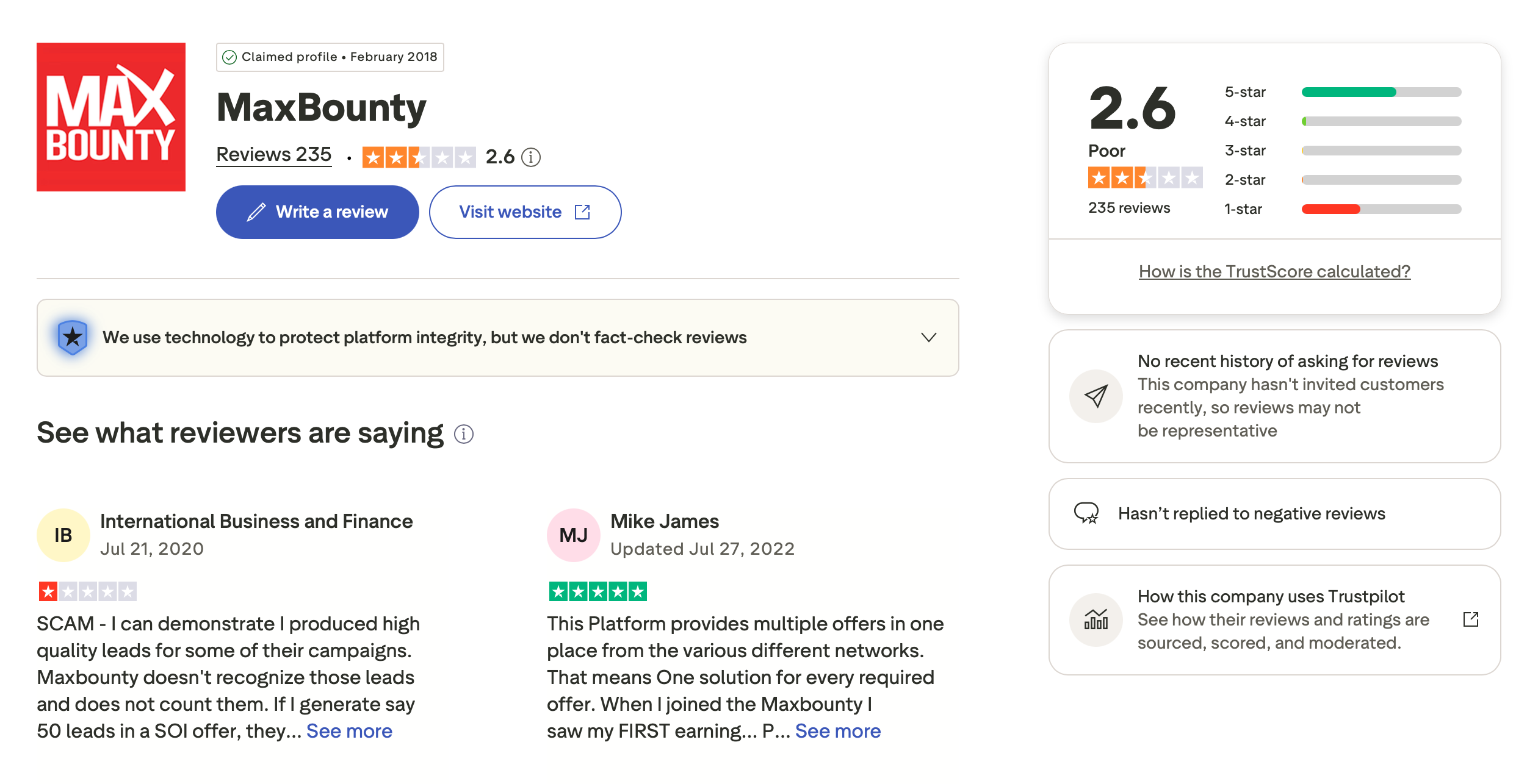 Maxbounty affiliate reviews TrustPilot