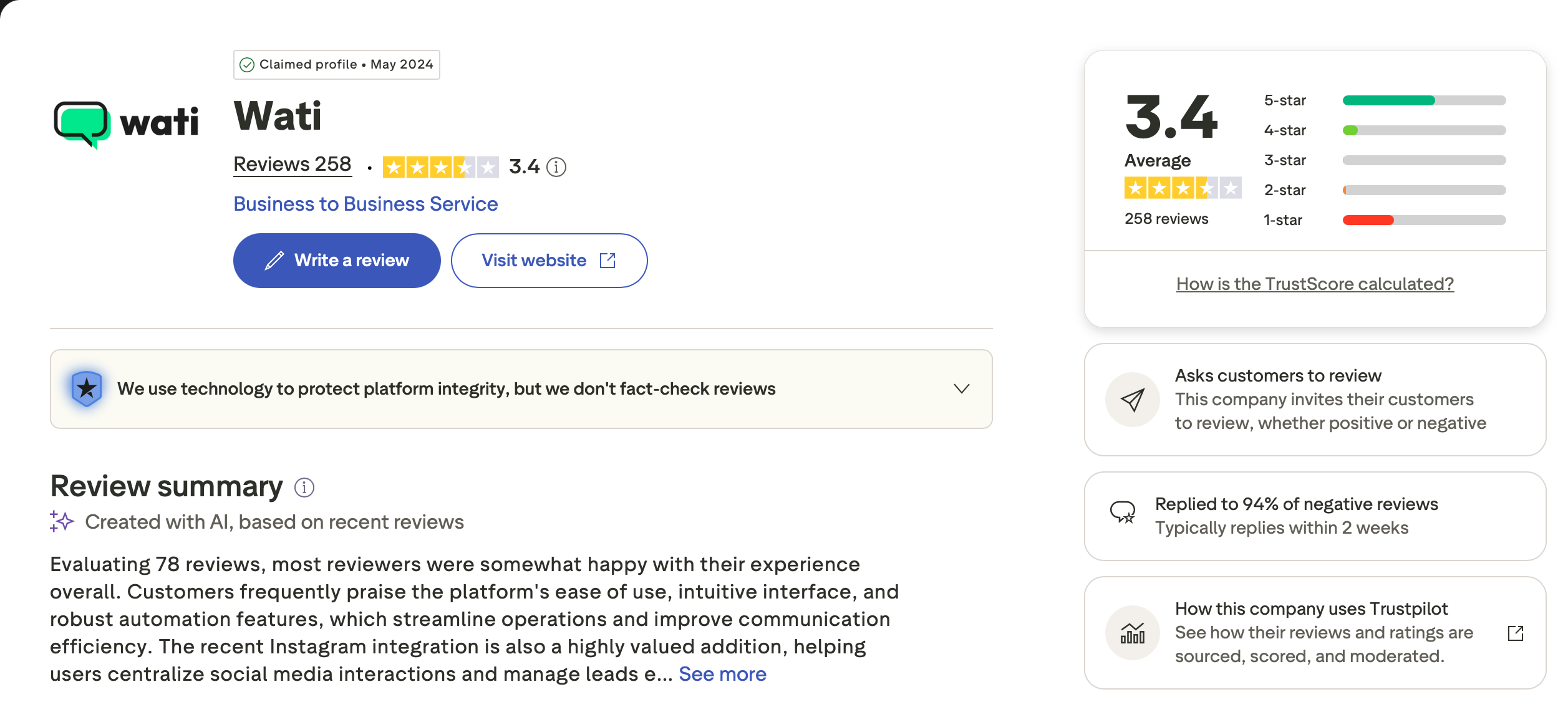 Wati reviews trustpilot
