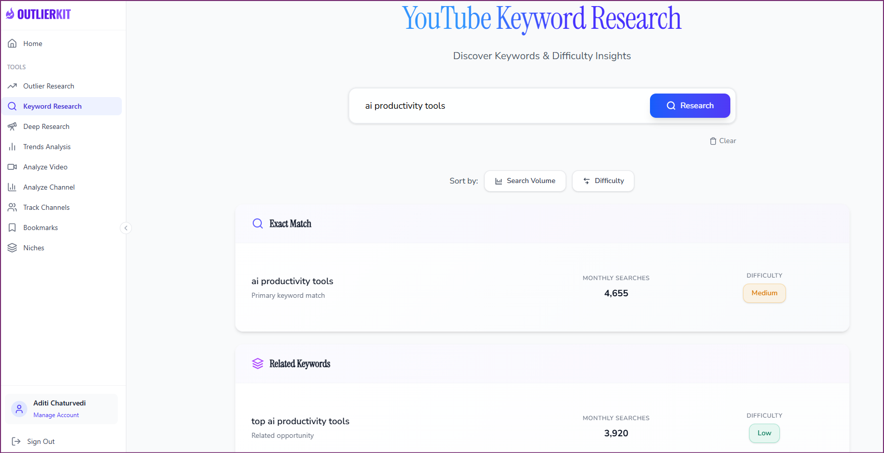 OutlierKit keyword research