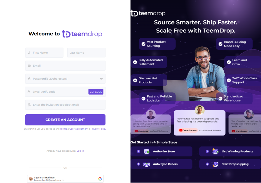 teemdrop signup