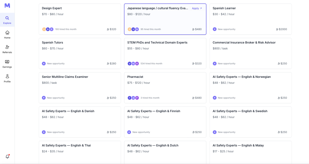 language expert jobs for ai training platform mercor