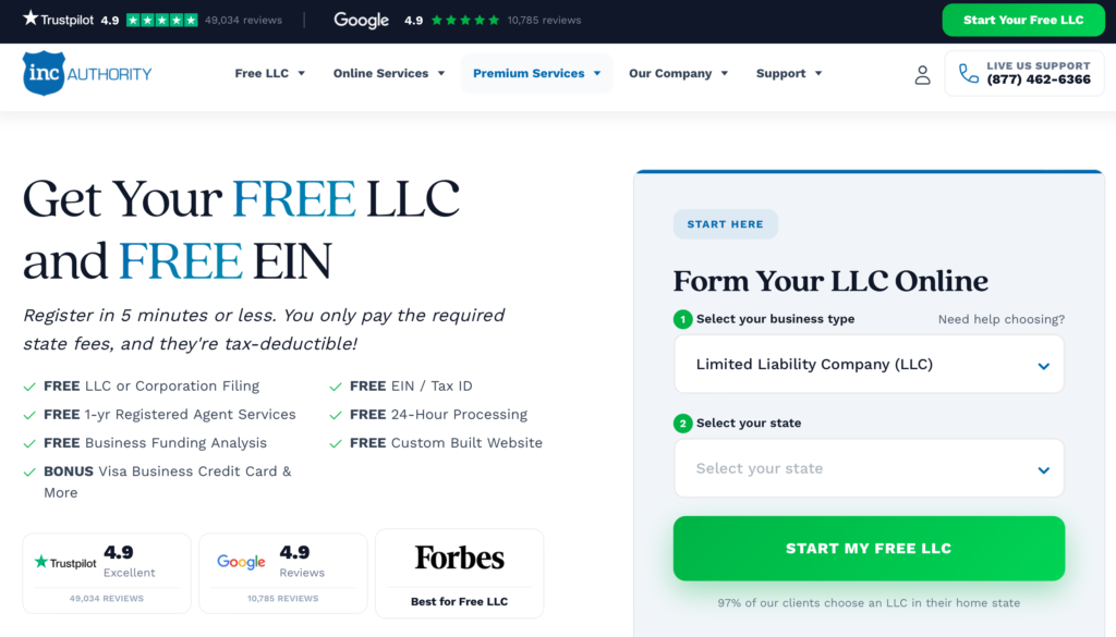 Inc Authority homepage screenshot 